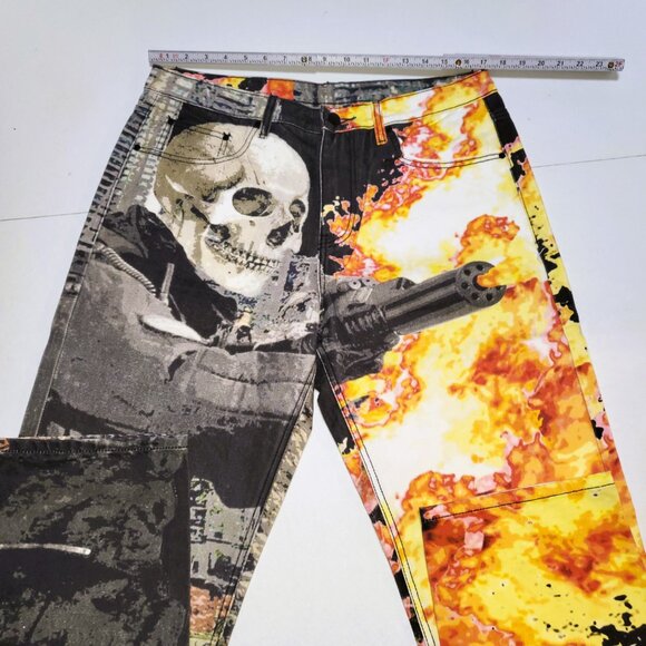 Y2K AOP Skull Jeans Descend Video Game Fire Evisu 34x29/30 - Picture 9 of 16